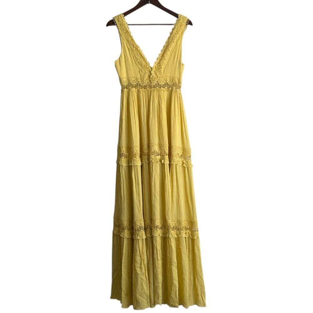 Forever21 Yellow Maxi Crochet Trim Dress Sz S - Picture 2 of 6